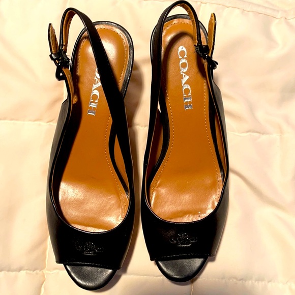 Coach Shoes - Coach Black size 6.5 Cork Wedges Like New